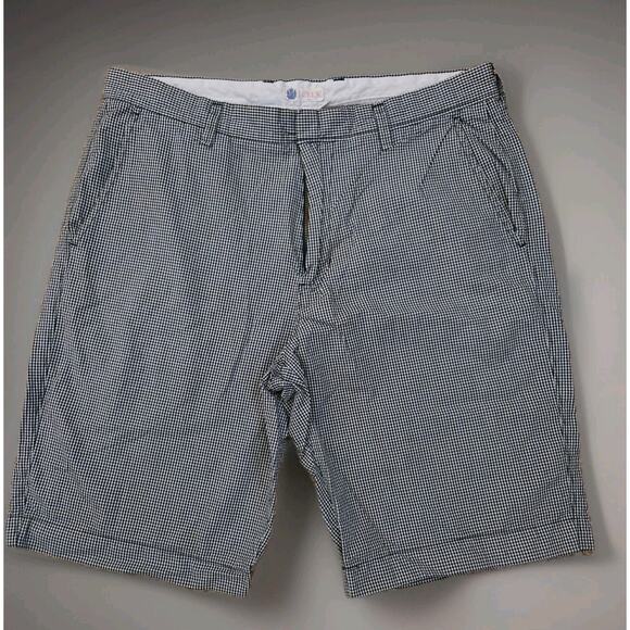 J. Crew Mens Size 33 Shorts Check Gingham Casual Chino Flat Front Black White - Picture 1 of 4